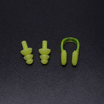 Silicone Nose Clip & Earplug Set, for Swimming Protective Gear, Green Yellow, 36x22x16mm, 3pcs/set