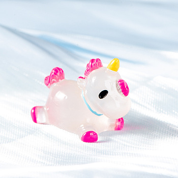 Unicorn Luminous Resin Ornament, Glow in the Dark, for Home Desktop Car Decoration, Fuchsia, 30x24mm