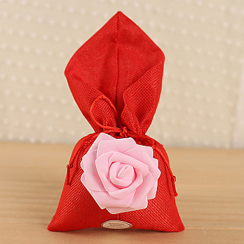 Polyester Ramie Blended Yarn Jewelry Drawstring Gift Bags, Wedding Favor Candy Bags, Rose, Red, 17.8~18x9.5~9.7x0.2cm