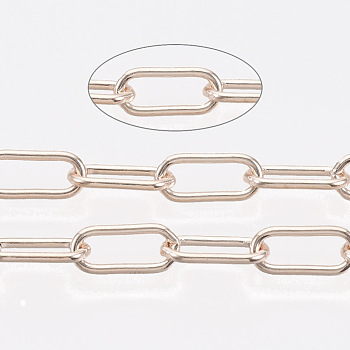 Unwelded Iron Paperclip Chains, Drawn Elongated Cable Chains, with Spool, Rose Gold, 12.5x5.6x1.2mm, about 82.02 Feet(25m)/roll
