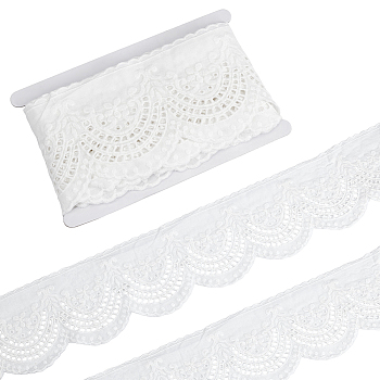 5Yards Flower Pattern Cotton Lace Ribbon, Lace Trim, Clothes Accessories, White, 4 inch(100mm)