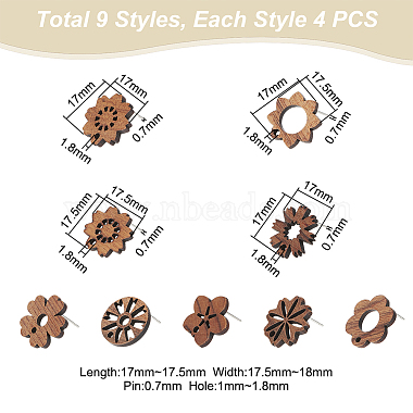 36Pcs 9 Style Walnut Wood Stud Earring Findings(MAK-UN0001-43)-4