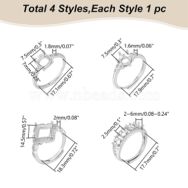 WADORN 4Pcs 4 Style Adjustable Brass Pad Ring Settings(KK-WR0001-15)-2