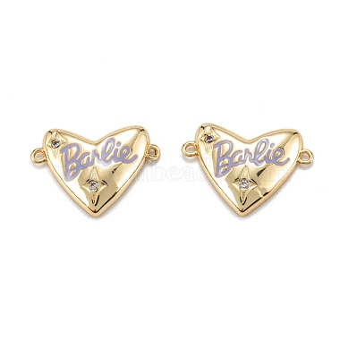Real 18K Gold Plated Lilac Heart Brass+Cubic Zirconia+Enamel Links