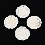 Natural Freshwater Shell Carved Pendants, Flower Charms, Seashell Color, 33~34x33~34x4.5~6mm, Hole: 1.8mm(SHEL-T020-19)