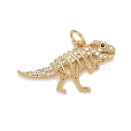 Cubic Zirconia Pendants, with Rack Plating Real 18K Gold Plated Brass, with Jump Rings, Long-Lasting Plated, Lead Free & Cadmium Free & Nickel Free, Dinosaur, 13.5x25.5x2mm, Hole: 3.5mm(X-KK-E262-05G)