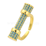 Rack Plating Brass Micro Pave Cubic Zirconia Cuff Rings for Women, Long Tube, Real 18K Gold Plated, 27x7mm, Inner Diameter: 18mm(KK-M021-02G-02)