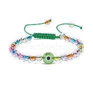 Acrylic Evil Eye & Round Lampwork Braided Bead Bracelet for Women, Lime Green, Inner Diameter: 2~3-3/4 inch(5.2~9.5cm)(BJEW-JB08379-02)