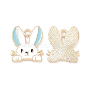 Alloy Enamel Pendants, Light Gold, Rabbit Head Charm, Sky Blue, 16x14x1mm, Hole: 1.5mm(PALLOY-D015-08D)