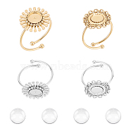 DIY Blank Dome Ring Making Kit, Including 304 Stainless Steel Flower Open Cuff Finger Ring Cabochon Settings, Glass Cabochons, Golden & Stainless Steel Color, 4Pcs/box(STAS-UN0041-67)