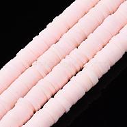 Eco-Friendly Handmade Polymer Clay Beads, Disc/Flat Round, Heishi Beads, Pink, 6x1mm, Hole: 2mm, about 380~400pcs/strand, 17.7 inch(X-CLAY-R067-6.0mm-27)