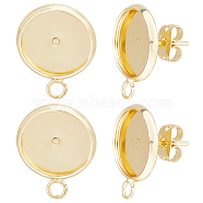 8 Pairs Brass Stud Earring Settings, Flat Round with Horizontal Loops, with 20Pcs Plastic Ear Nuts, Real 24K Gold Plated, 17x14x2mm, Tray: 12mm(DIY-BBC0001-40)