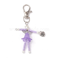 Glass Seed Bead Pendant Decorations, with Glass Pearl Beads, Acrylic Beads and Alloy Swivel Lobster Claw Clasps, Medium Orchid, 88.5mm(HJEW-MZ00055-04)