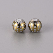Electroplate Glass Beads, Round with Dots Pattern, Golden Plated, 10mm, Hole: 1.2mm(EGLA-Q123-004D)