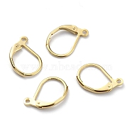 Brass Leverback Earring Findings, with Horizontal Loop, Real 24K Gold Plated, 15.6x10x2mm, Hole: 1.4mm, Pin: 0.8mm(X-KK-O131-09G)