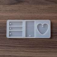 DIY Heart & Rectangle Pendant Food Grade Silicone Molds, Resin Casting Molds, for UV Resin, Epoxy Resin Jewelry Makings, White, 52x122x7mm, Hole: 2.5mm, Inner Diameter: 31~47x10~36mm(SIMO-C003-04)