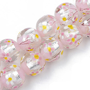 Handmade Silver Foil Glass Lampwork Beads Strands, Inner Flower, Round, Pink, 19~20x19mm, Hole: 1.5mm, about 20pcs/strand, 14.57 inch(37cm)(FOIL-N028-001)