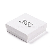 Cardboard Jewelry Packaging Boxes, with Sponge Inside, for Rings, Small Watches, Necklaces, Earrings, Bracelet, Square with Words, White, 9.15x9.15x2.9cm(CON-B007-05C-03)