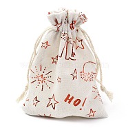 Christmas Theme Cotton Fabric Cloth Bag, Drawstring Bags, for Christmas Party Snack Gift Ornaments, Shoes Pattern, 14x10cm(ABAG-H104-B15)