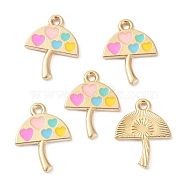 Umbrella with Heart Alloy Enamel Pendants, for DIY Earrings, Necklace and Keychain Accessories, Golden, Mixed Color, 19x15x1.5mm, Hole: 1.6mm(X-ENAM-B044-02G)