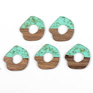 Transparent Resin & Walnut Wood Pendants, with Gold Foil, Pale Turquoise, 38x38x3mm, Hole: 2mm(RESI-S389-050A-B02)
