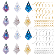 PandaHall Elite DIY Dangle Earring Making Kits, 12Pcs 6 Colors Kite Embossed Glass Rhinestone Pendants, Brass Earring Hooks & Jump Rings, Mixed Color, 112pcs/box(DIY-PH0002-82)