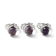 Natural Amethyst Oval with Dolphin Adjustable Ring, Platinum Brass Jewelry, Cadmium Free & Lead Free, Inner Diameter: 18mm(G-Z031-01P-19)