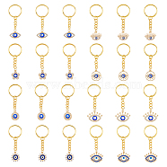 Evil Eye Enamel Rhinestone Keychain, with Alloy Findings, Flower/Flat Round/Eye, Mixed Shapes, 7.2cm, 8pcs/set, 3 sets/box(KEYC-HY0001-16)