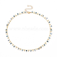 Round Evil Eye Pendants Necklaces, with Brass Curb Chains, Golden, 15.7 inch(39.8cm)(NJEW-JN03498)