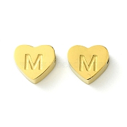 Ion Plating(IP) 316L Surgical Stainless Steel Beads, Nickel Free, Love Heart with Letter Bead, Real 18K Gold Plated, Letter M, 5.5x6.5x2.5mm, Hole: 1.4mm(STAS-R230-01M-G-1)