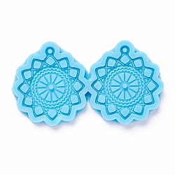 DIY Pendant Silicone Molds, for Earring Making, Resin Casting Molds, For UV Resin, Epoxy Resin Jewelry Making, Flower, Sky Blue, 44x77x5mm, Hole: 2mm, Inner Diameter: 38x34mm(X-DIY-M028-11)