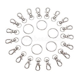 Alloy Swivel Lobster Claw Clasps, Swivel Snap Hook and Iron Split Key Rings, Platinum, 32x13mm and 25x2mm, 100pcs/set(FIND-TA0001-01P)