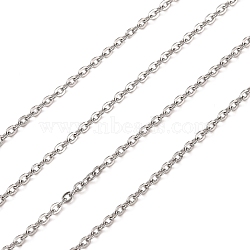 304 Stainless Steel Cable Chains, Soldered, with Spool, Flat Oval, Stainless Steel Color, 2.4x1.9x0.4mm, about 32.8 Feet(10m)/roll(CHS-R008-15)
