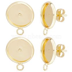 8 Pairs Brass Stud Earring Settings, Flat Round with Horizontal Loops, with 20Pcs Plastic Ear Nuts, Real 24K Gold Plated, 17x14x2mm, Tray: 12mm(DIY-BBC0001-40)