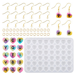 DIY Letter A~Z Pendant Silicone Molds, with Iron Earring Hooks & Jump Rings, Golden, 87x122x4mm, Hole: 1mm, Inner Diameter: 11x11x4mm(DIY-TA0005-63A)