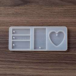 DIY Heart & Rectangle Pendant Food Grade Silicone Molds, Resin Casting Molds, for UV Resin, Epoxy Resin Jewelry Makings, White, 52x122x7mm, Hole: 2.5mm, Inner Diameter: 31~47x10~36mm(SIMO-C003-04)