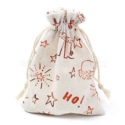 Christmas Theme Cotton Fabric Cloth Bag, Drawstring Bags, for Christmas Party Snack Gift Ornaments, Shoes Pattern, 14x10cm(ABAG-H104-B15)