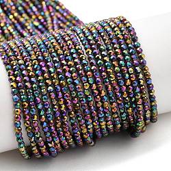 Electroplate Glass Beads Strands, Full Plated, Faceted Round, Rainbow Plated, 2mm, Hole: 0.7mm, about 184~187pcs/strand, 14.45''(36.7cm)(GLAA-H021-01A-FP13)