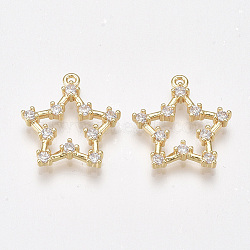 Brass Cubic Zirconia Pendants, Nickel Free, Real 18K Gold Plated, Star, Clear, 18x16.5x2.5mm, Hole: 1mm(X-KK-T038-505A)