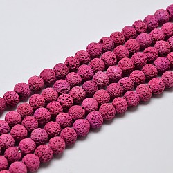 Natural Lava Rock Round Bead Strands, Dyed, Medium Violet Red, 6mm, Hole: 1mm, about 63pcs/strand, 15.7 inch(X-G-I124-6mm-05)