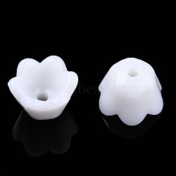 Opaque Acrylic Flower Bead Caps, Tulip Flower/Lily of the Valley, 6-Petal, White, 9x7mm, Hole: 2mm, about 19000pcs/5000g(SACR-Q099-M45A)