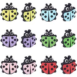 12Pcs 6 Colors Food Grade Eco-Friendly Silicone Beads, Chewing Beads For Teethers, DIY Nursing Necklaces Making, Ladybug, Mixed Color, 31x30x9.5mm, Hole: 2mm, 2pcs/color(SIL-CA0001-18)