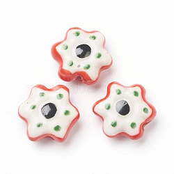 Handmade Porcelain Flower Beads, Red, 15.5~17x15.5~17x7~7.5mm, Hole: 2mm, about 20pcs/strand, 11.42 inch(29cm)(PORC-J008-07)