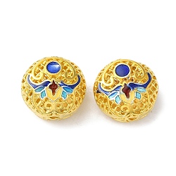 Rack Plating Brass Enamel Beads, Long-Lasting Plated, Cadmium Free & Lead Free, Flat Round, Real 18K Gold Plated, 14.5x10.5mm, Hole: 1.6mm(KK-P276-44G)