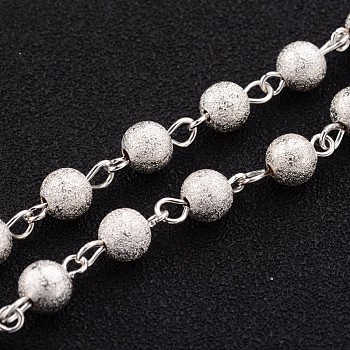 Brass Textured Beads Handmade Chains, Unwelded, Silver Color Plated, 39.3 inch