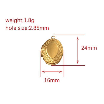 Stainless Steel Locket Pendants, Oval Charm, Golden, 24x16mm, Hole: 2.85mm