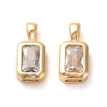 Brass Micro Pave Cubic Zirconia Charms, Rectangle Charms, Real 18K Gold Plated, 12.5x5.5x3mm, Hole: 3.5x1.8mm