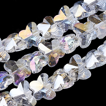 Electroplate Glass Beads, AB Color Plated, Faceted, Butterfly, Clear AB, 8x10x6mm, Hole: 1mm