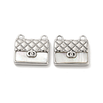 304 Stainless Steel Charms, with Shell, Bag Charm, Stainless Steel Color, 12x13x3mm, Hole: 1.4mm