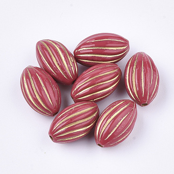 Oval Plating Acrylic Beads, Golden Metal Enlaced, Pale Violet Red, 14.5x9mm, Hole: 1.5mm, about 757pcs/500g